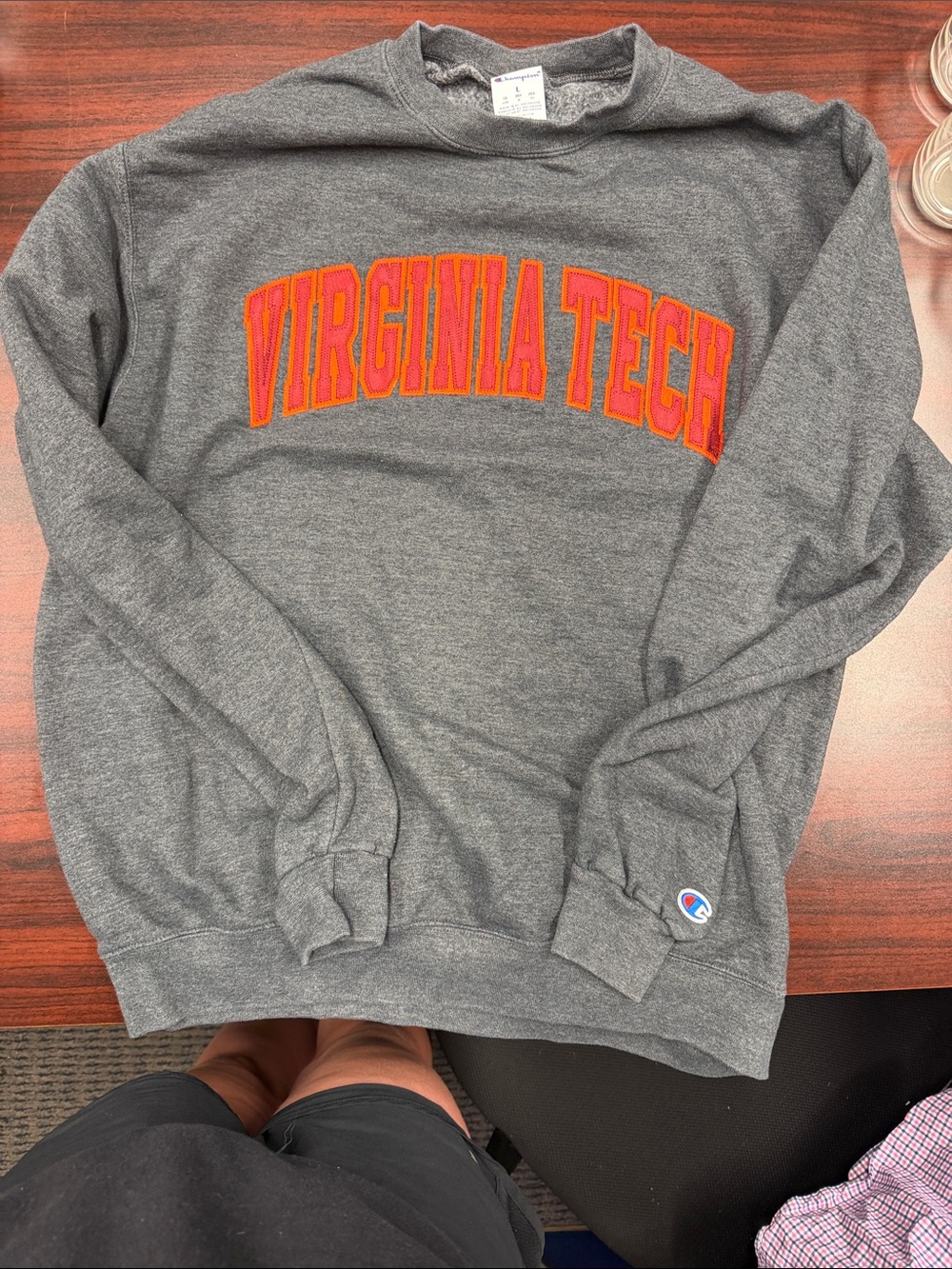 Champion Gray Virginia Tech Crewneck with Maroon and Orange Applique